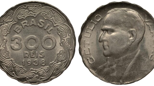 ヴァルガスの横顔が描かれた300レイスコイン- 1938年