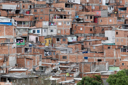 Shacks in the favela, Illegal and fragile constructions, neighborhood in Sao Paulo, brazil.