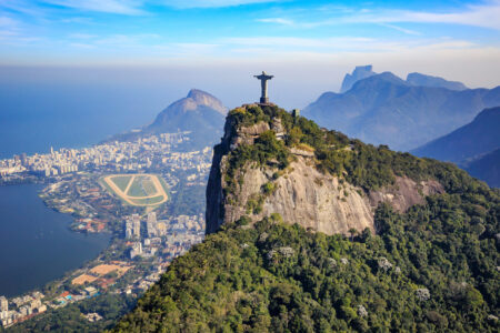 Aerial view of Christ the Redeemer and Rio de Janeiro city, Brazil