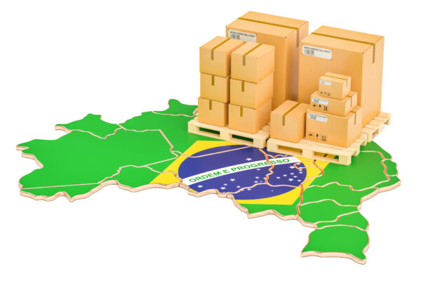 Shipping and Delivery from Brazil isolated on white background, 3D rendering