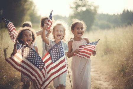 children are having flag of united states.